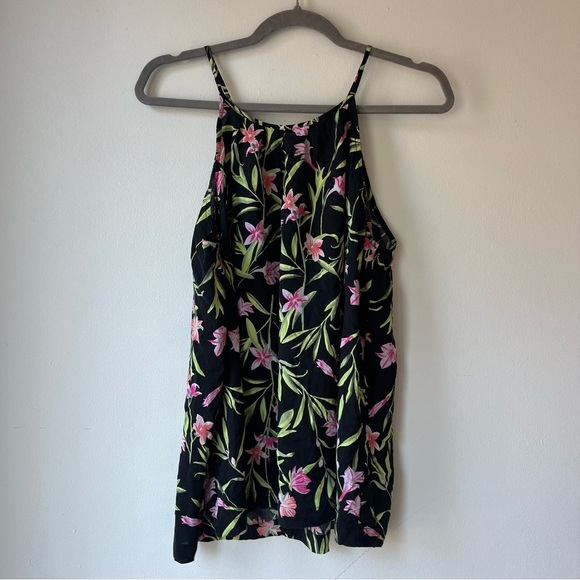 GAP Floral Spaghetti Strap Tank Top Women’s Small Black Pink Green Summer Blouse - Picture 1 of 9